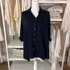 Neon Buddha Women's size small. Dark blue top, jacket, layering, lagenlook #0690